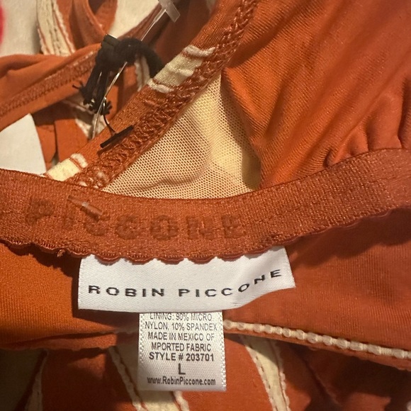 NWT ROBIN PICCONE Abi Bikini Top Striped Tie Back in Burnt Oranges/Ecru - Picture 6 of 11